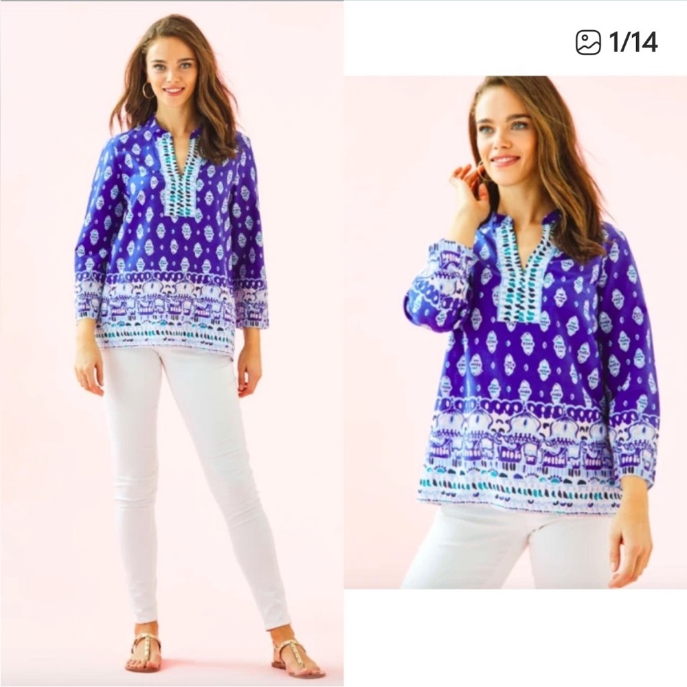 LILLY PULITZER ASANI TUNIC LAPIS LAZULI Cotton/Silk Small